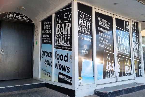 The Alex bar and Grill Signage Alexandra Headland